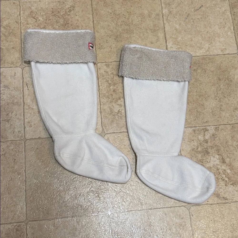 Hunter Ivory Sheepy Fleece Cuff Boot Socks NEW LARGE
